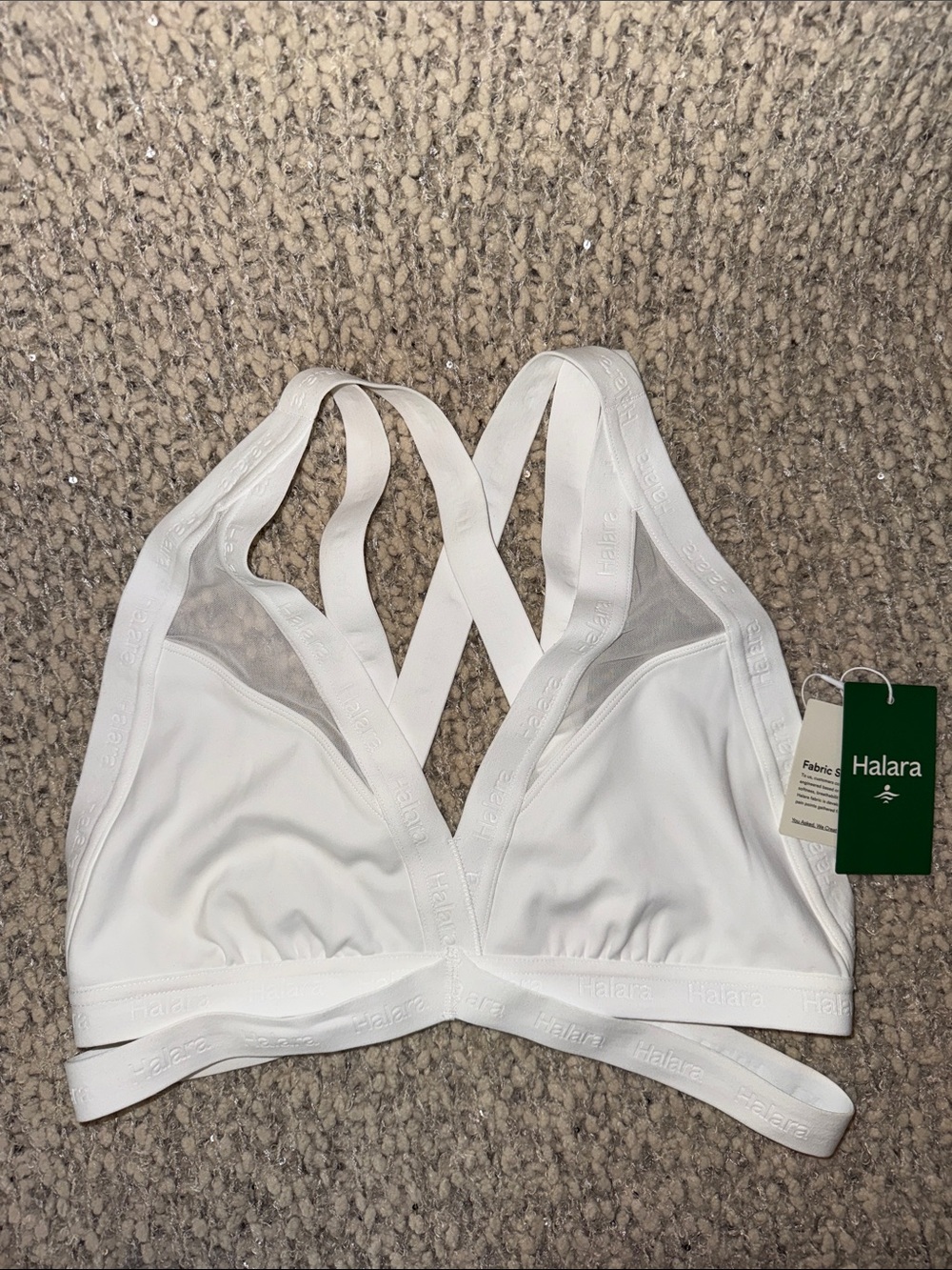 HALARA White Mesh and  Strappy Bralette sports bra top